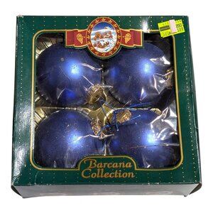 Vintage Barcana Festive Shatterproof 4 Blue Bulbs Ornament Set 3" In Box